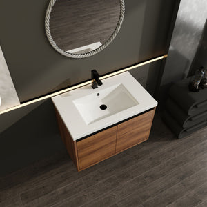 Bathroom Vanity Set With Resin Countertop Sink And 2 Doors, Engineered Wood