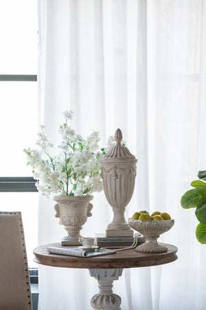 9.4x9.4x10.6' Decorative White Urn Planter with Distressed White Finish and Gold Accents