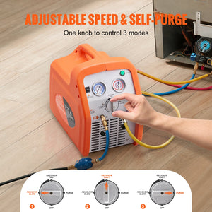 1 HP Refrigerant Recovery Machine - Dual Cylinder Portable AC Recovery