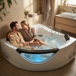 59" Corner Whirlpool Bathtub for 2-Person