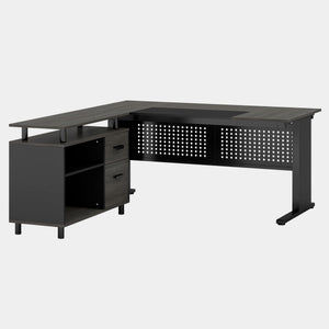 L-Shaped Executive Desk With File Cabinet, Office Workstation With Drawers, Shelves & Storage