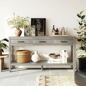 U_STYLE 59.1'' Farmhouse Entryway Table with 3 Drawers