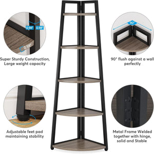 Tall 5 Tier Corner Bookshelf For Living Room