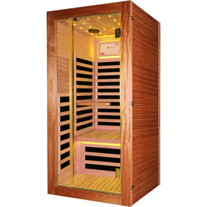 Single Person Sauna Room With LED Lighting, Epoxy Heating Plates, And Compact Design - American White Oak