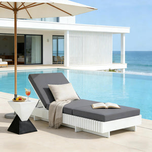 White Acacia Solid Wood Outdoor Chaise Lounge