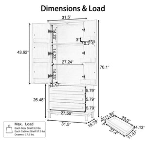 70" Kitchen Pantry Cabinet with Solid Wood Handles and Adjustable Storage