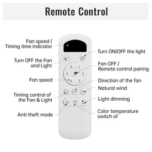 52 Inch Indoor Ceiling Fan With 3 Color Dimmable LED Light and Remote Control