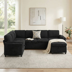 Convertible U-Shaped Sectional Sofa Bed With USB Ports And Storage