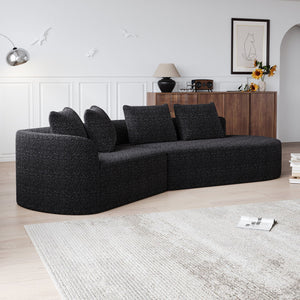 Upholstered Oversized Sectional Sofa, 4 Seater Extra Deep & Wide Curved Cloud Couch With 4 Throw Pillows For Living Room - Black