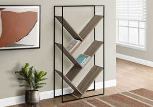 3-Tier Contemporary Bookshelf with V-Shaped Shelves - Reclaimed Wood Finish