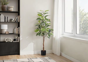52" Tall Artificial Rubber Tree Indoor Plant with Real Touch Leaves - Dark Green