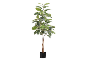 52" Tall Artificial Rubber Tree Indoor Plant with Real Touch Leaves - Dark Green