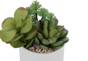 7" Tall Artificial Succulent Plant Set of 2 with White Ceramic Pots - Dark Green