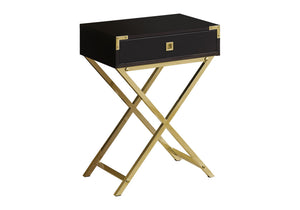 Accent Side Table with Storage Drawer – Metal Frame, Contemporary Design