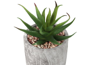 Artificial Succulent Plants Set of 2 with Gray Marble-Look Pots - Dark Green
