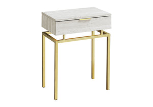 Beige Accent Side Table with Storage Drawer - Wood & Metal Modern Table