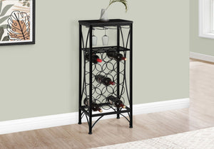 Black Metal Wine Rack with 15-Bottle Storage - Black