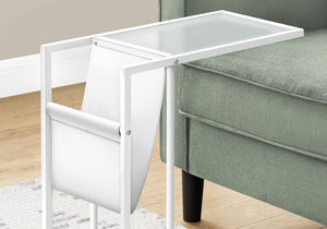 C-Shaped Accent Table with Faux Leather Magazine Holder - White