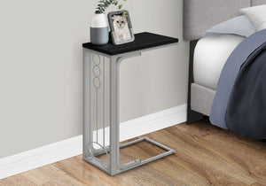 C-Shaped Accent Table with Wood Top and Metal Base - Black