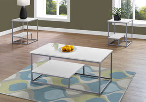 Contemporary 3-Piece Living Room Table Set with Storage Shelf - White or Dark Brown