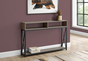 Contemporary Console Table with Metal X-Frame - Light Brown, Dark Brown, Dark Gray