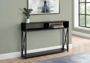 Contemporary Console Table with Metal X-Frame - Light Brown, Dark Brown, Dark Gray