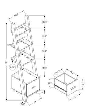 Contemporary Corner Ladder Bookshelf with Drawer Storage - Dark Brown or Gray