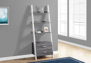 Contemporary Corner Ladder Bookshelf with Drawer Storage - Dark Brown or Gray