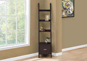 Contemporary Corner Ladder Bookshelf with Drawer Storage - Dark Brown or Gray