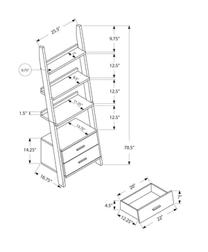 Contemporary Corner Ladder Bookshelf with Drawer Storage - Dark Brown or Gray