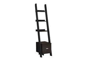 Contemporary Corner Ladder Bookshelf with Drawer Storage - Dark Brown or Gray