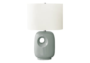 Contemporary Green Ceramic Table Lamp with Ivory Shade - 26"H