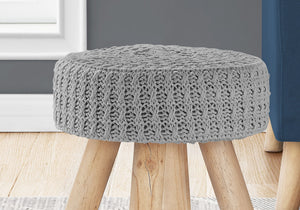 Contemporary Round Ottoman with Natural Wood Legs - Gray