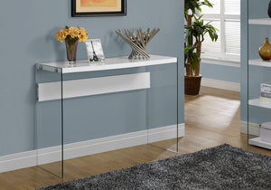 Glossy Surface Accent Console Table with Glass Sides - White or Gray