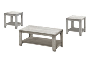 Gray Wood Table Set of 3 with Bottom Shelves - Coffee, End & Side Tables