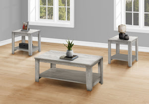 Gray Wood Table Set of 3 with Bottom Shelves - Coffee, End & Side Tables