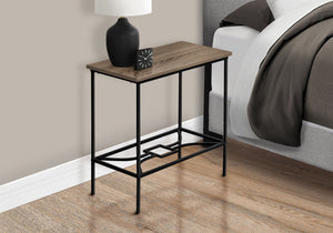 Light Brown Narrow Accent Side Table with 2 Tiers - Metal & Wood