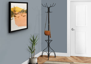 Metal Coat Rack Hall Tree with 12 Hooks and Umbrella Holder - Black or White