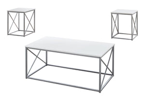 Modern 3-Piece Table Set with Metal X-Frame - White