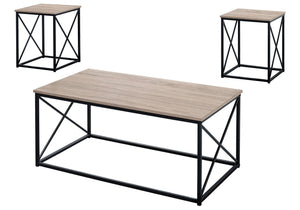 Modern 3 Piece Table Set with Metal X Frame - Taupe