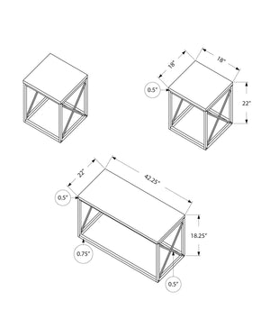 Modern 3-Piece Table Set with Metal X-Frame - White