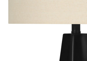 Modern Black Resin Table Lamp with Adjustable 3-Way Lighting - Beige Linen Shade