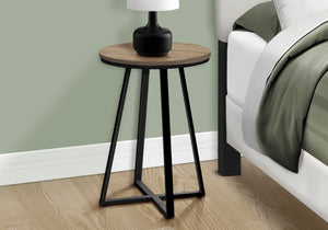 Modern Round Accent Table with Metal Base - Light Brown, Gray, or Black
