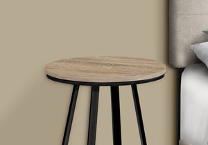 Modern Round Accent Table with Metal Base - Light Brown, Gray, or Black