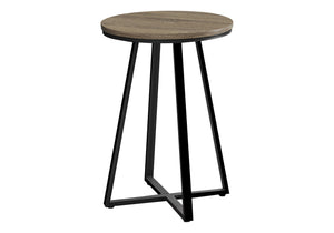 Modern Round Accent Table with Metal Base - Light Brown, Gray, or Black