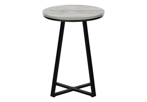 Modern Round Accent Table with Metal Base - Light Brown, Gray, or Black