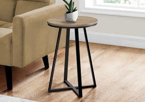 Modern Round Accent Table with Metal Base - Light Brown, Gray, or Black
