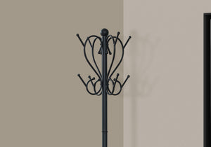 Transitional Black Freestanding Coat Rack with 8 Hooks - Black