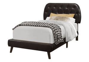 Twin Upholstered Bed with Diamond Tufted Headboard - Dark Brown