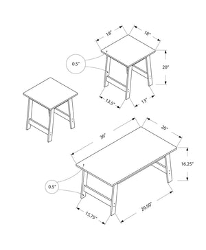 Wood Table Set of 3 with Coffee Table and End Tables - Multiple Colors